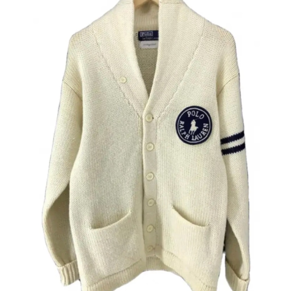 Vintage Polo Ralph Lauren virgin wool shawl-collar cardigan with a patch size L